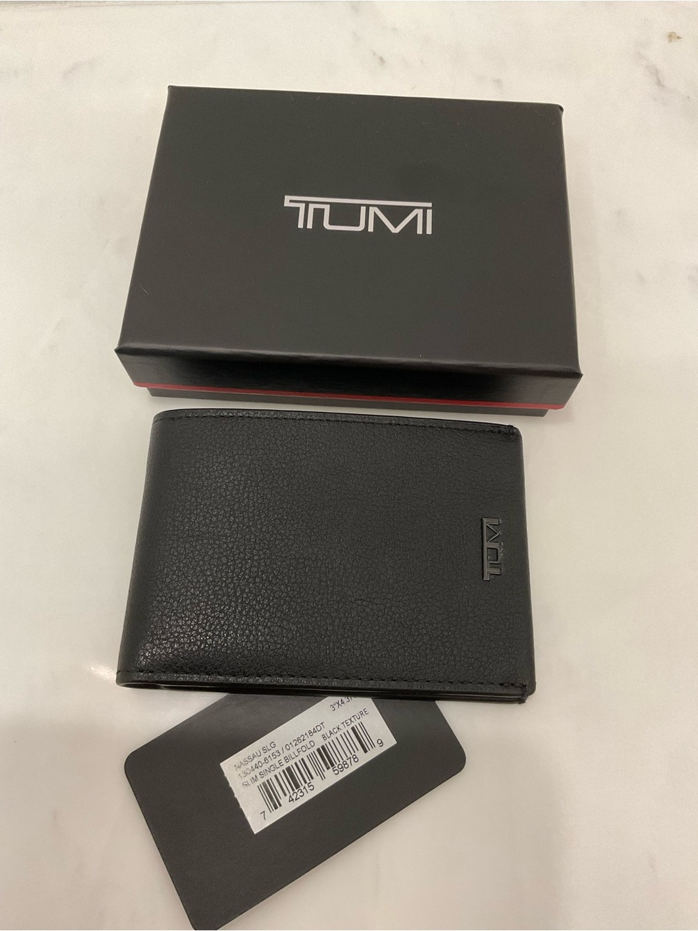 NEW Tumi Nassau Slim Single Billfold Wallet - 100% BLACK TEXTURED LEATHER